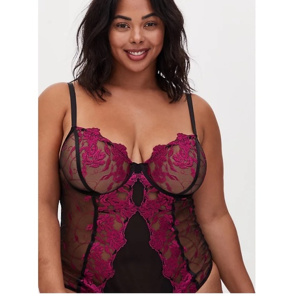 torrid Other - TORRID BLACK MESH & BERRY EMBROIDERED BODYSUIT